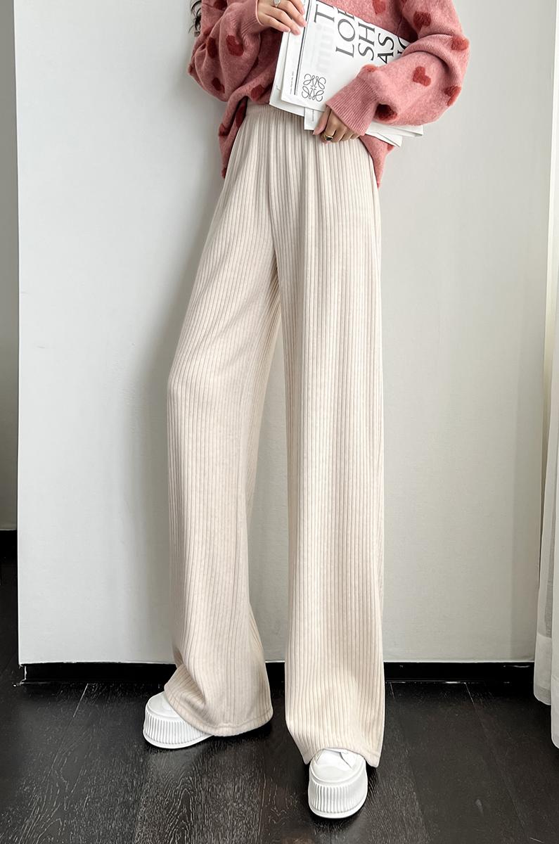 Real shooting knitted pants tweed pants children 2021 autumn winter high waist thin wide leg pants autumn winter straight tube floor mopping casual pants