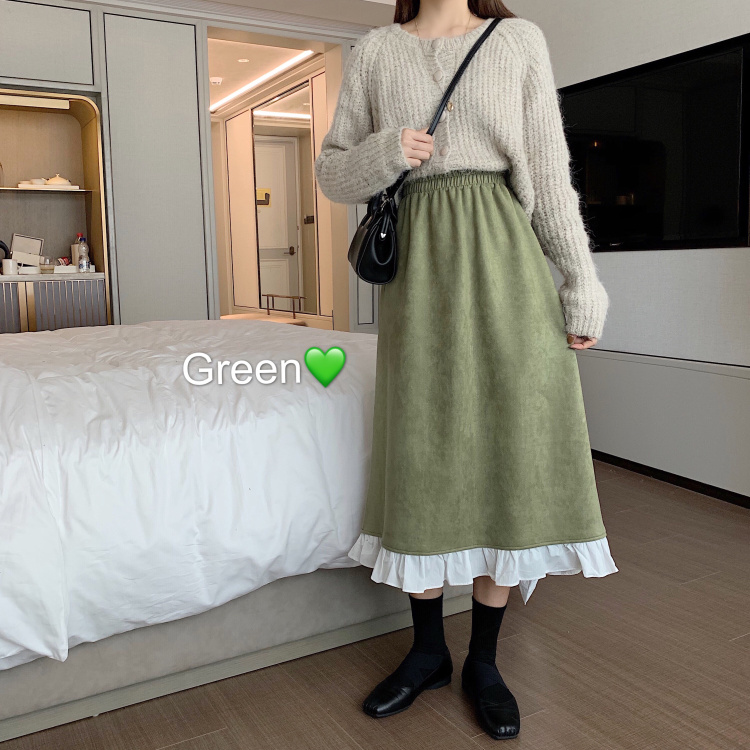 Real shooting real price loose skirt temperament stitching age reducing slim A-line skirt versatile long skirt