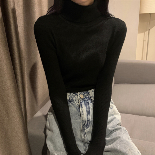 Real shooting real price autumn and winter pure color versatile sweater high neck long sleeve bottomed Shirt Top