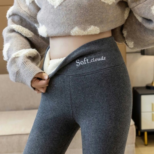 Cashmere Leggings women's autumn and winter Plush thickened outer wear high waist small leg pants grey trousers winter warm cotton pants