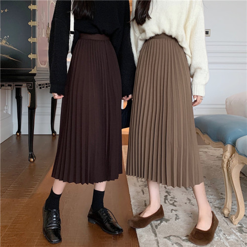 Real price pleated skirt women's high waist mid length skirt skirt