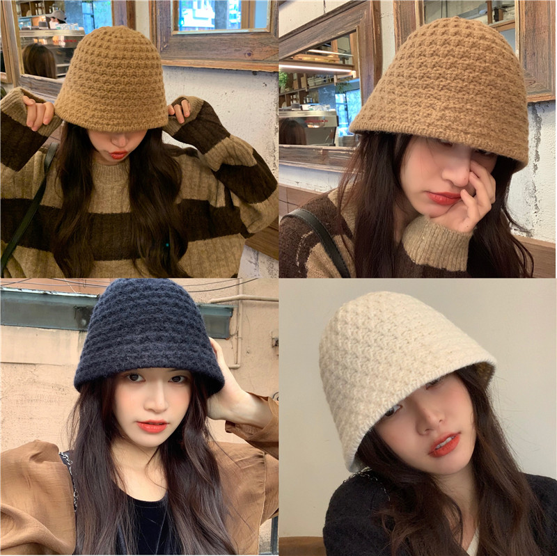 Real price autumn winter warm knitted Bucket Hat fisherman's hat Korean version versatile small edge wool basin hat