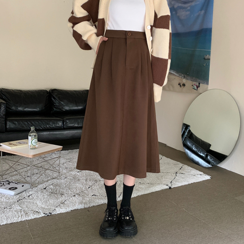 Real shooting and real price new style skirt in autumn 2021, versatile Khaki Vintage Wool A-shaped umbrella skirt