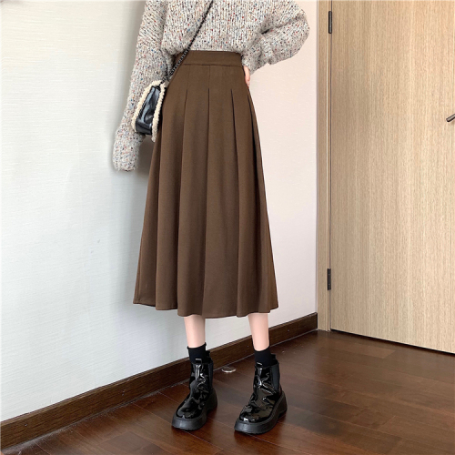Real price ~ pleated skirt for women in autumn and winter with wool back elastic waist A-shaped medium and long skirt