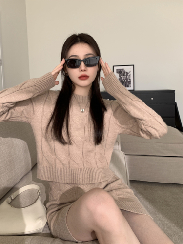 Real price ~ heavy industry sexy sweater set women's autumn and winter loose lazy style two-piece set hollow loose dress