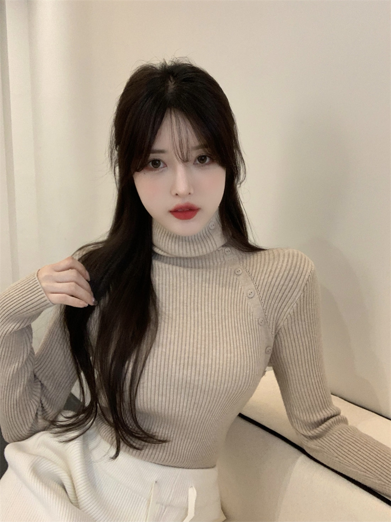 Real price thickened retro high neck sweater women's winter bottomed sweater Pullover new style inner match
