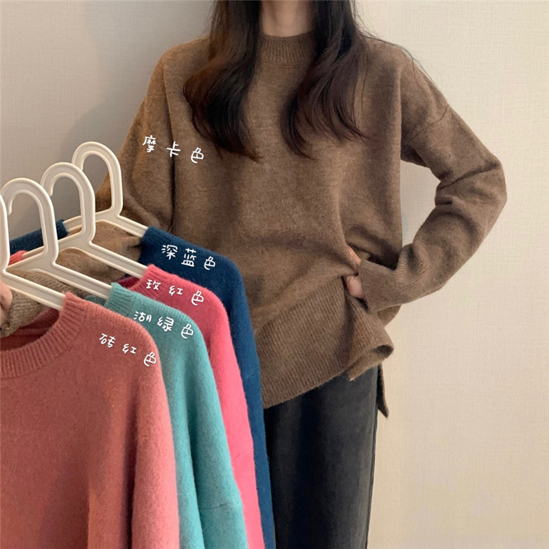 Real shooting and real price winter Korean loose round neck fluffy thickened split sweater for women in 5 colors