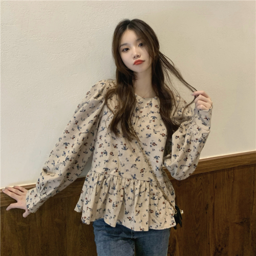 Real shooting real price ~ Korean retro chic broken flower frosted gentle wind small design shirt~