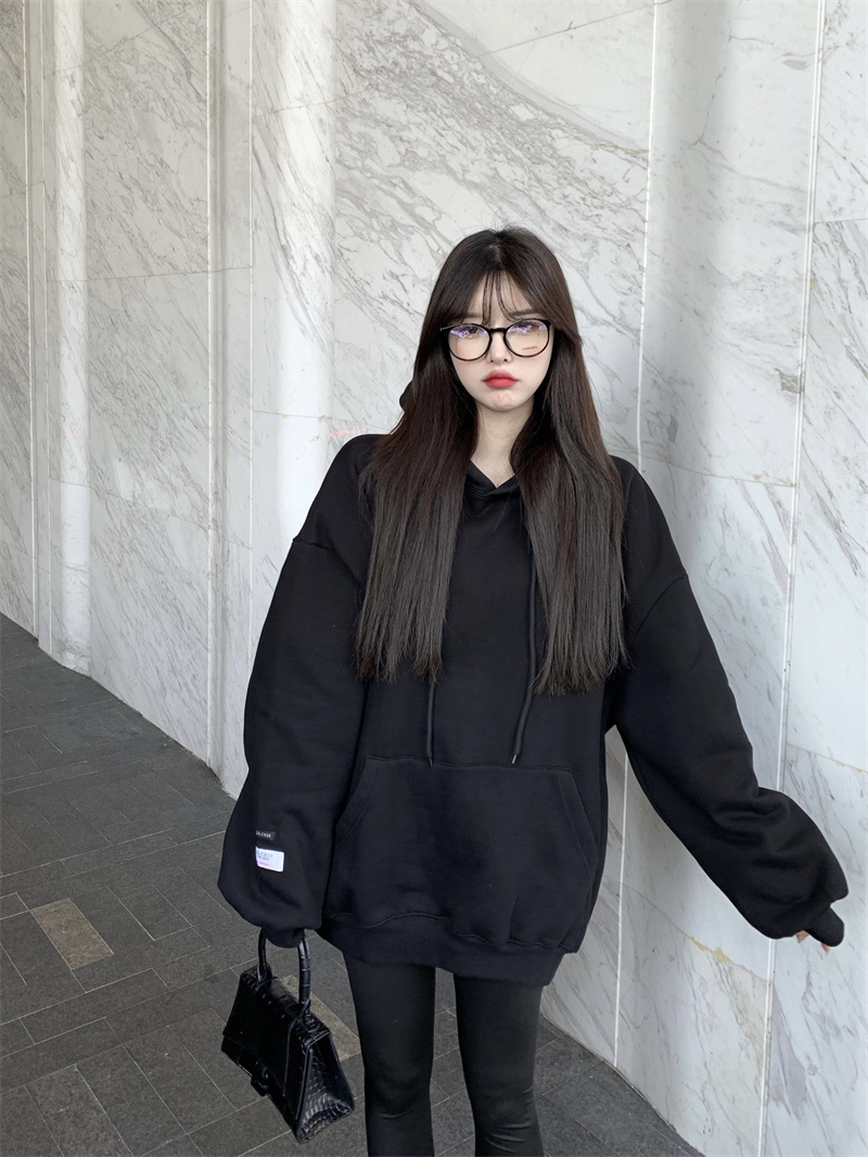 Real price hooded sweater women's loose Korean version tide Plush thickened BF lazy coat