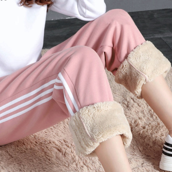 Lamb cashmere guard pants women's snow pants warm high waist loose Plush pants sports casual pants