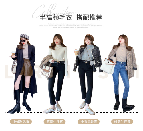 Half high collar women's bottomed sweater new style in autumn with foreign style autumn winter sweater thin cashmere sweater
