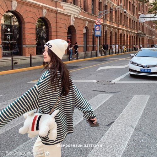Melaleuca crisp stripe sweater Korean version leisure young girls' small loose stripe sweater