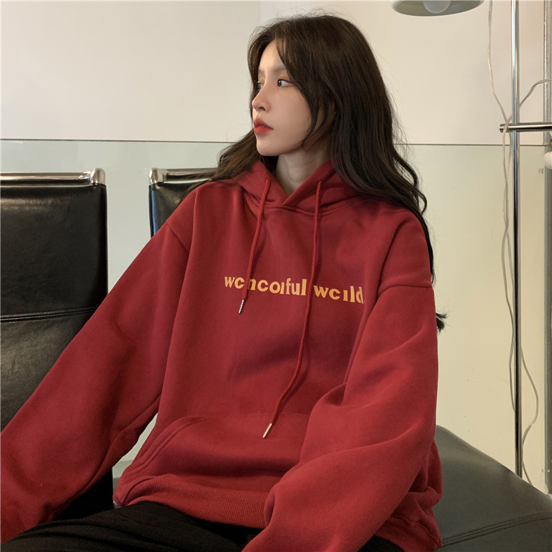 Women's Hoodie loose Plush thickened coat lazy wind winter fried Street autumn Korean version 2021 new autumn and winter