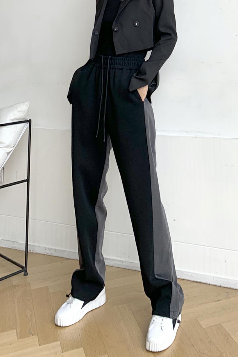Large wide leg pants women's high waist contrast stitching casual straight sports Leggings