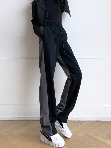 Large wide leg pants women's high waist contrast stitching casual straight sports Leggings