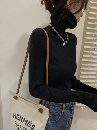Real shooting real price 2021 autumn and winter new Korean version versatile slim and thickened core spun yarn knitted blouse for women