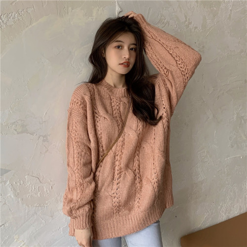 Real price autumn and winter super thick twist thickened orange pink knitted sweater coat