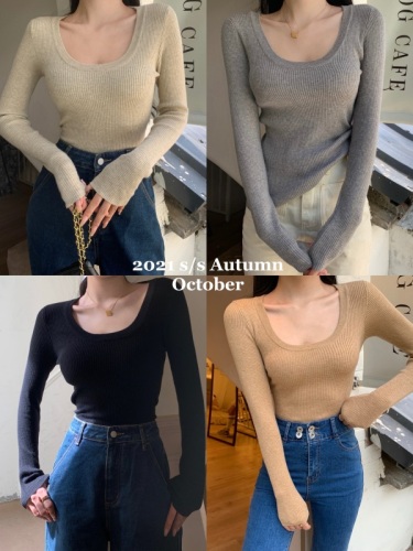 The real price does not reduce the retro temperament in autumn and winter. Large elastic wool velvet u neck bottoms out and shows a thin knitted top