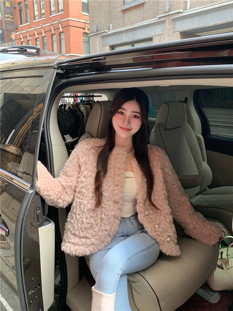 Real price small fragrance wool short coat thickened fur one imitation fur lamb wool leisure jacket
