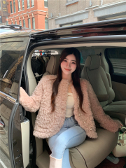 Real price small fragrance wool short coat thickened fur one imitation fur lamb wool leisure jacket