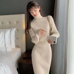 Knitted dress with overcoat women's autumn and winter clothes thickened, slim and skinny, knee length sweater bottomed skirt