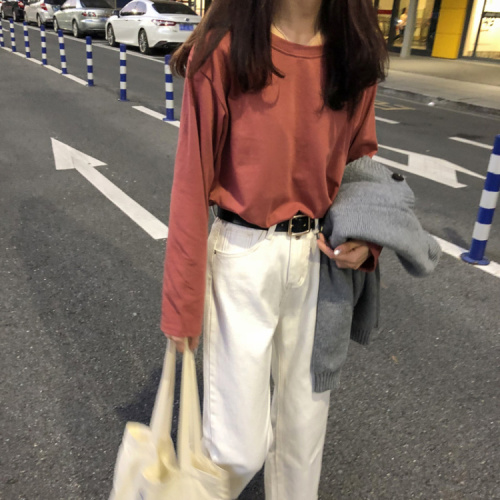 Actual Shot of 2018 New Baitao Loose and Slim Pure Colour T-shirt Bottom Shirt