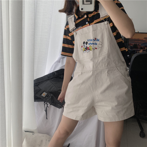 Actual photos of old girls'funny cartoon embroidery Mickey straps, shorts, leisure Academy in summer