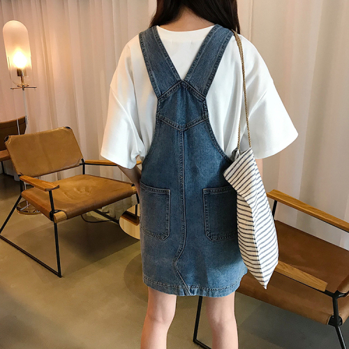 Real-time Spring Korean Edition Mao Edge Washed to Make Old Light-coloured Large Pocket Age-reducing Medium and Long Loose Jean Belt Skirt