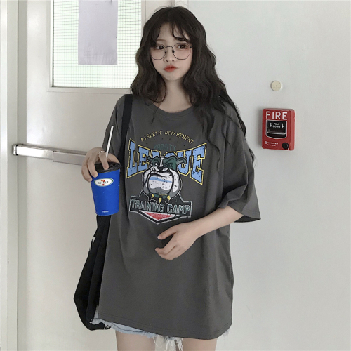 Photo 6 535 Cotton 2019 New Korean Summer Cartoon Printed Short Sleeve T-shirt Loose for Women
