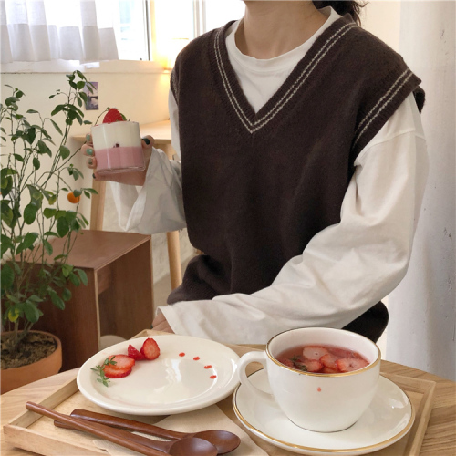 Quality Inspection Watmore Autumn Dress Han Fan Baitao Stripe Coloured V-neck vest vest vest vest vest sweater woman