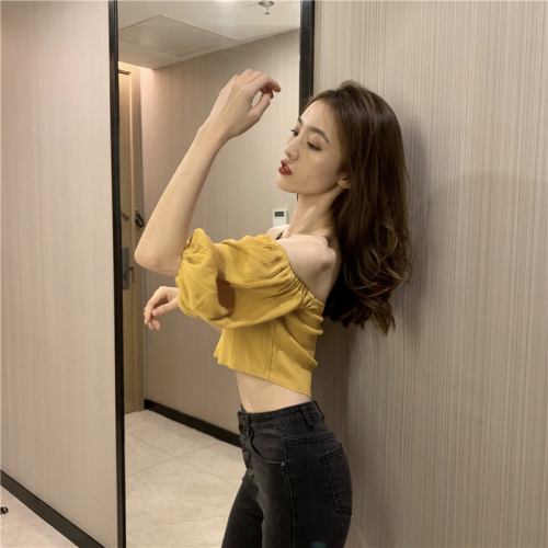 Real photo, real price, Korean fashion, all over one shoulder, off shoulder, short base coat, thin button shirt