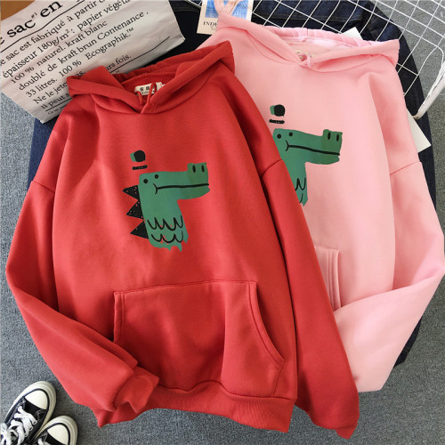 Autumn and Winter 2018 New Korean Edition Student Loose Small Monster Printing, Plushing and Thickening Sanitary Clothes and Hats Woman