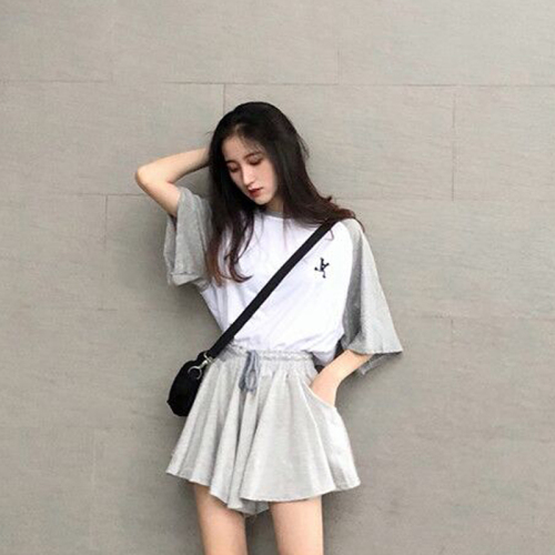 Fashion suit women's summer new Korean version top irregular High Waist Wide Leg Pants skirt pants gram