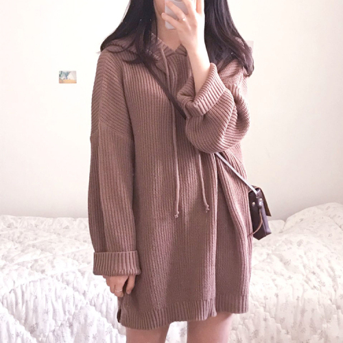 Quality Inspection of Korean Chic Loose Mid-long Sleeve Sweater Skirt and Dress in Autumn and Winter