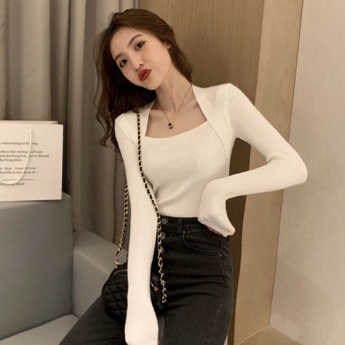 Autumn bottomed sweater 2021 new style temperament fake two slim fitting long sleeve sweater female student inner top