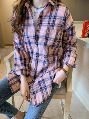 Long-sleeved checked blouse, relaxed design jacket, casual shirt jacket, new Korean version of spring dress, 2019