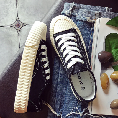Biscuit shoes, canvas shoes, plain dormitory canvas shoes, Korean version of Baitao flat-soled white shoes, female summer breathable street photography