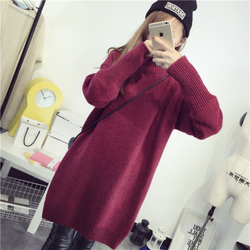 High-collar sweater, pullover, mid-long, loose and thicker winter sweater skirt, bottom shirt