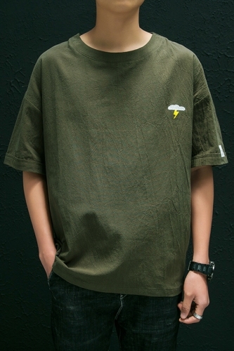 Summer Japanese Cotton-linen Short-sleeved T-shirt, Half-sleeve Embroidered T-shirt and Thunder Weather Compassion