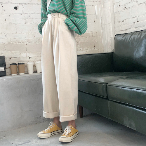 Real-price Korean version of vintage harbor breeze loose, thin and tight waist jeans straight-bottomed broad-legged pants