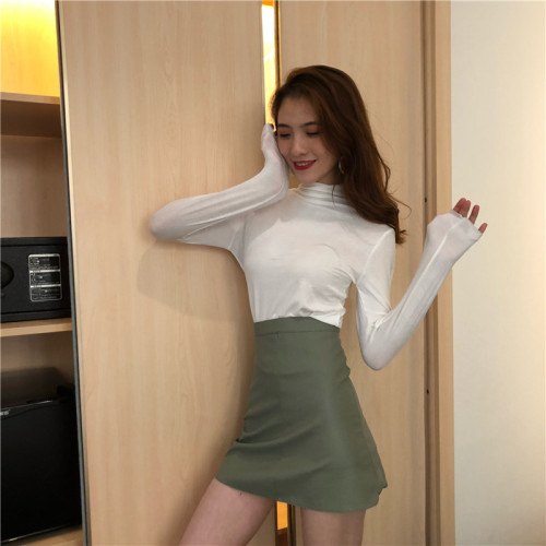 Real-price autumn-winter Korean version of Chic basic model Baitao show thin, high-collar, pure-color T-shirt