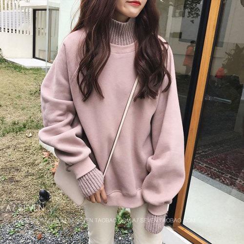 Official website Figure 2018 New-style Sanitary Clothes Women Autumn and Winter New-style Fake Two High-collar Plushing Thickening