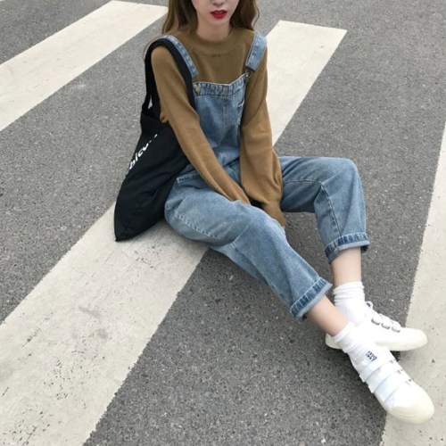 Net Red Jeans Belt Trousers Female Korean Version Loose 2019 New Spring Slim Sen Female Department Small Students