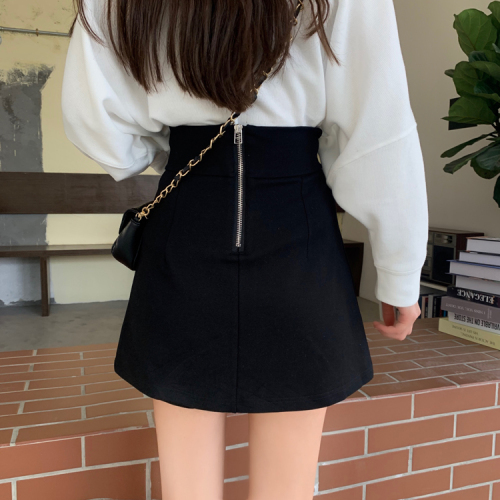 Real photo real price black split skirt short skirt women's spring Korean versatile high waist thin elastic skirt pants