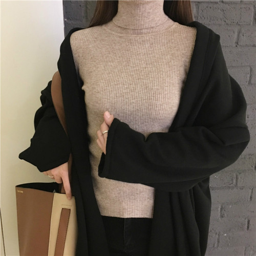 Real time photo control real price autumn and winter high neck knitting bottoming blouse women's versatile slim and thickened warm long sleeve sweater