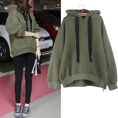 Official website autumn and winter new Korean Large Plush thickened coat hooded loose long sleeve zipper sweater