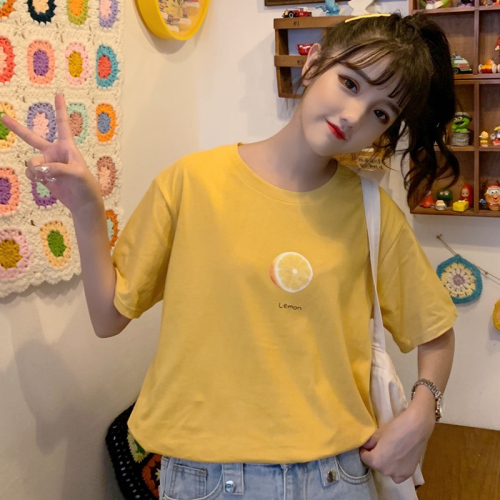 Real shooting summer Korean fruit story short sleeve T-shirt loose large girlfriends bottoming top trend
