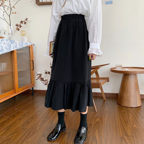 Real-price Korean version of the long fish-tail skirt retro literary and artistic loose A-shaped skirt, tight waist half-length skirt