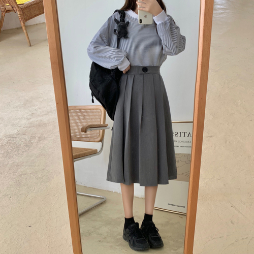 Real Price ~Autumn 2019 New Japanese Retro Black High-waisted Pleated Half-length Skirt for Girls