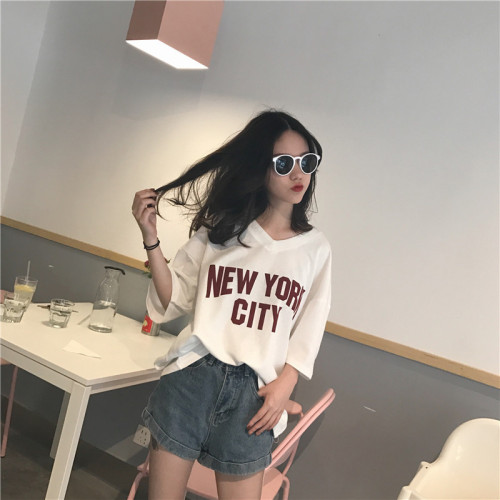 Summer Blouse Female 2018 New Korean Version of Loose ins Port Wind White Short-sleeved T-shirt Net Red Half-sleeved Students